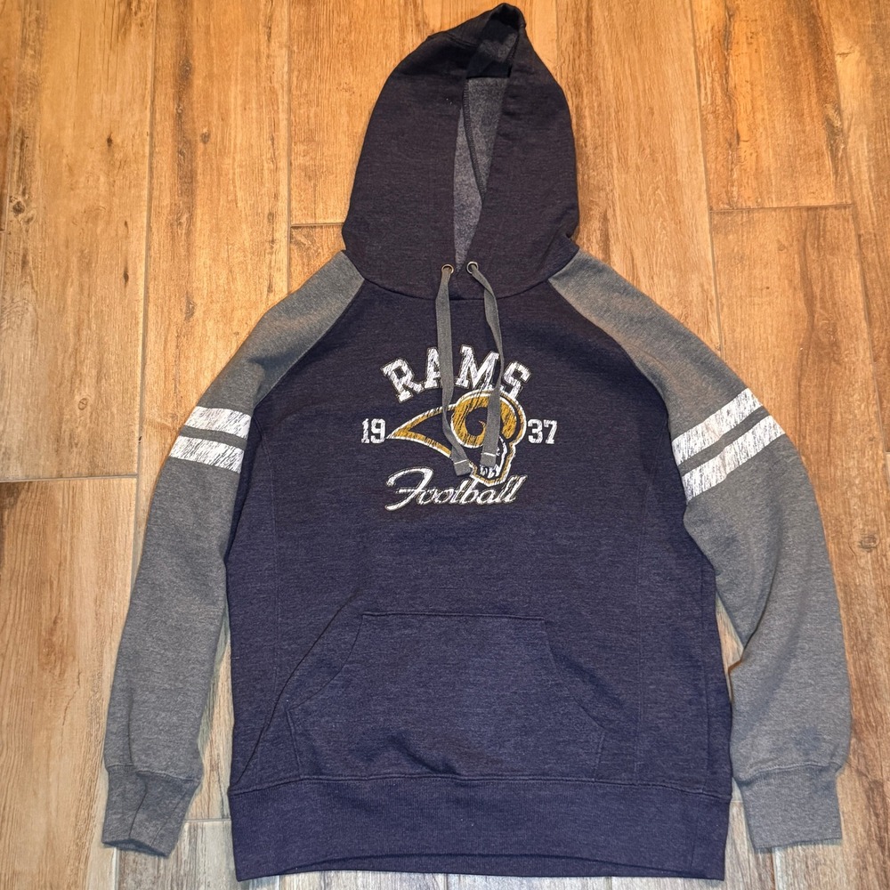 NFL Team Apparel St. Louis Rams Hoodie Womens Navy Gray Raglan Pullover M
